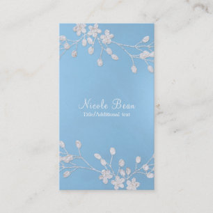 Tarjeta De Visita Rama floral blanca invierno azul elegante chic