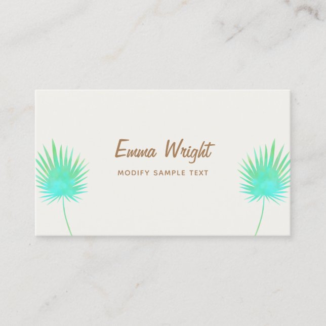 Tarjeta De Visita Ramas Tropicales Turquesa de Agua Palm Leaf (Anverso)