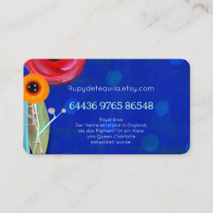 Tarjeta De Visita Ramillete floreciendo azul real lunares azules rea