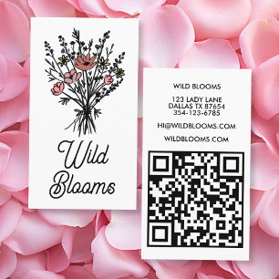 Tarjeta De Visita Ramo de flores silvestres código QR floral minimal