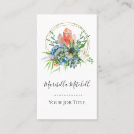 Tarjeta De Visita Ramo de flores suculentas boho cristales acuarela
