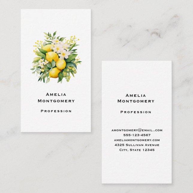 Tarjeta De Visita Ramo de limón con flores blancas (Anverso / Reverso)