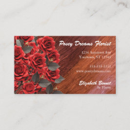 Tarjeta De Visita Ramo de Rosas Rojas Floristería Diseño Floral