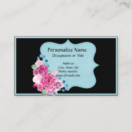 Tarjeta De Visita Ramo Floral Azul Negro Elegante