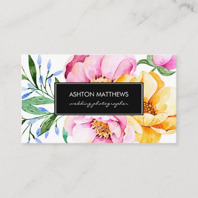 Tarjeta De Visita Ramo floral de la acuarela elegante (Anverso)