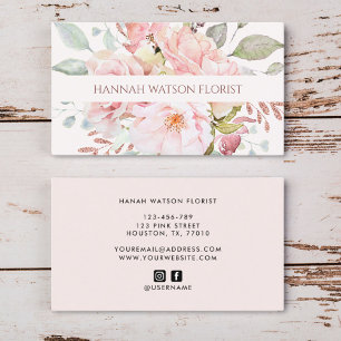 Tarjeta De Visita Ramo Floral de Rosa y Peonía Rosa Elegante 