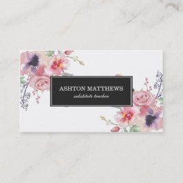 Tarjeta De Visita Ramos florales de la acuarela de Boho