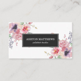 Tarjeta De Visita Ramos florales de la acuarela de Boho