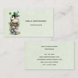 Tarjeta De Visita Rana con sombrero verde y trébol adorable