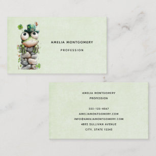 Tarjeta De Visita Rana con sombrero verde y trébol adorable