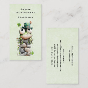 Tarjeta De Visita Rana con sombrero verde y trébol adorable