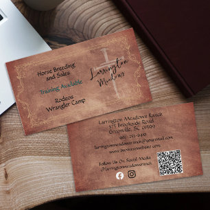 Tarjeta De Visita Rancho de Caballos Elegante Código QR Cruz Occiden