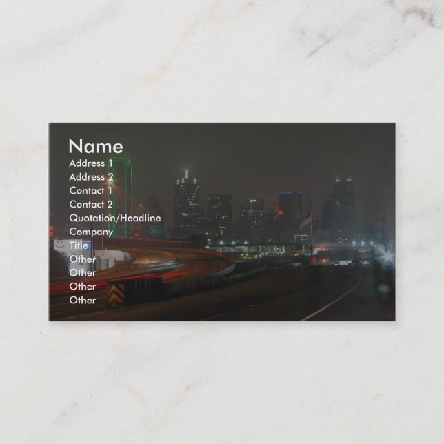 Tarjeta De Visita Rascacielos con el neón en Dallas céntrica en (Anverso)