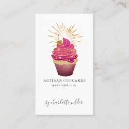 Tarjeta De Visita Raspberry Gold Cupcake Baker Bakery Pastry Chef