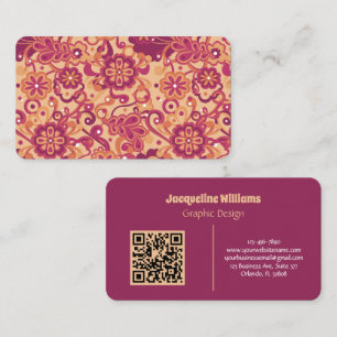 Tarjeta De Visita Raspberry Groovy Psicodélico 60s 70s Floral 