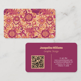 Tarjeta De Visita Raspberry Groovy Psicodélico 60s 70s Floral