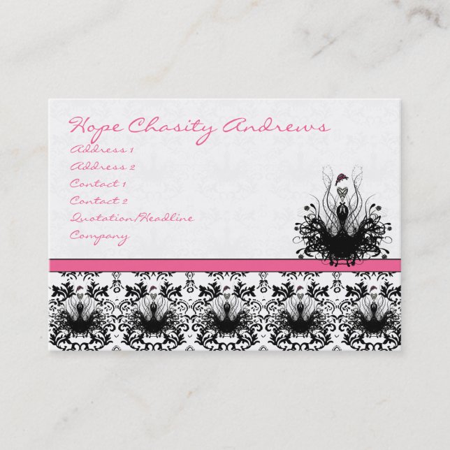 Tarjeta De Visita Raspberry Pink Fashion Diva Damask (Anverso)