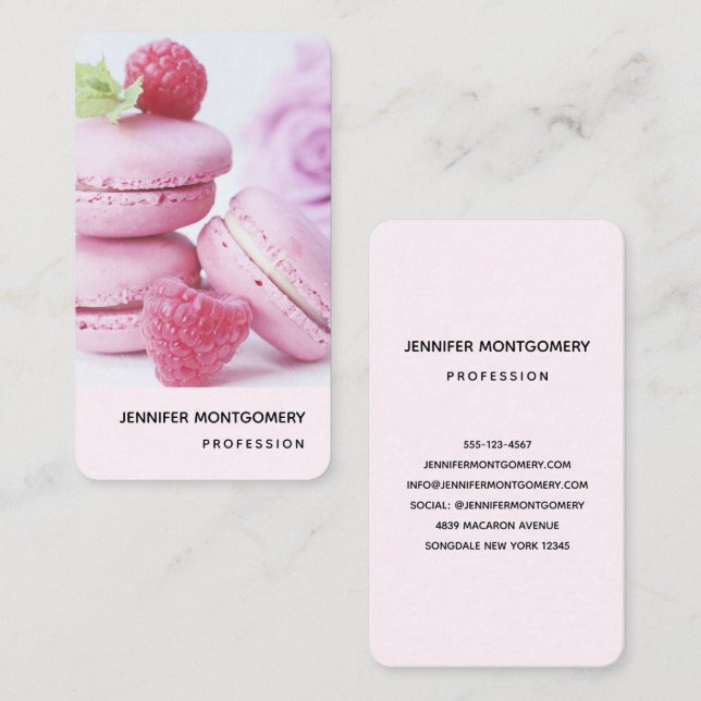 Tarjeta De Visita Raspberry rosa Macarons Pasta Francesa (Anverso / Reverso)