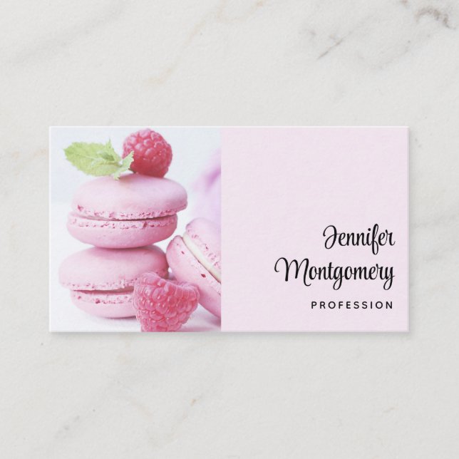 Tarjeta De Visita Raspberry rosa Macarons Pasta Francesa (Anverso)