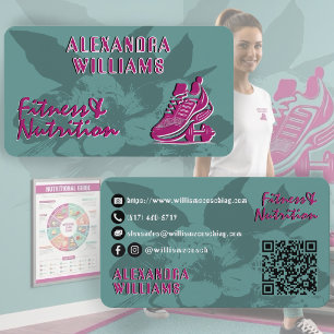 Tarjeta De Visita Raspberry Teal Flourished Fitness & Nutrición