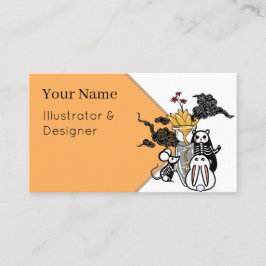 Tarjeta De Visita Ratón Esqueleto Panda y Flor de Oro Zen
