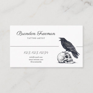 Tarjeta De Visita Raven blanco y negro sobre el tatuaje monocromo de