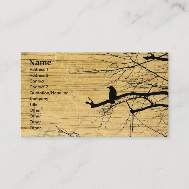 Tarjeta De Visita Raven en el árbol con fondo de madera Business (Anverso)