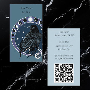 Tarjeta De Visita Raven Moon Phases Stars Blue