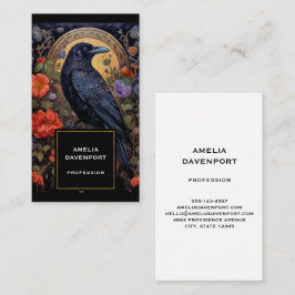 Tarjeta De Visita Raven negro con flores de diseño gótico