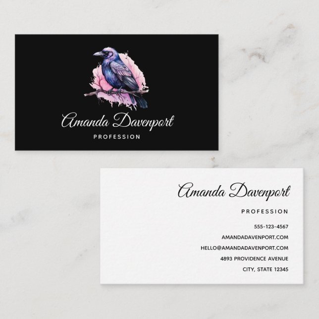 Tarjeta De Visita Raven negro en un Ilustracion de sucursal (Anverso / Reverso)