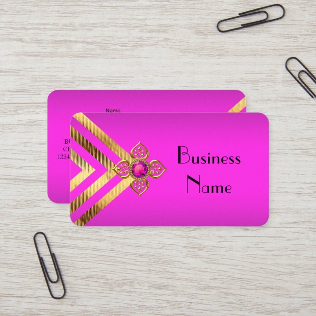Tarjeta De Visita Raya Dorada Rosa Caliente Deco (Anverso/Reverso In Situ)
