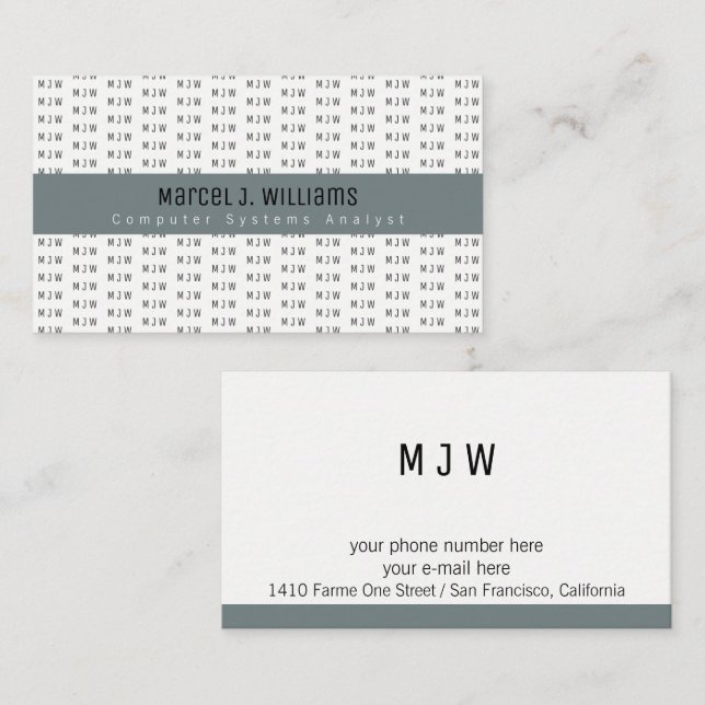 Tarjeta De Visita raya gris profesional moderna y patrón inicial (Anverso / Reverso)