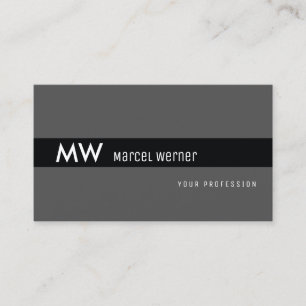 Tarjeta De Visita raya negra masculina con monograma en gris oscuro