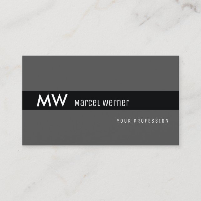 Tarjeta De Visita raya negra masculina monogramada en gris oscuro (Anverso)