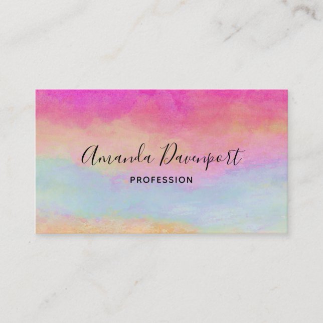 Tarjeta De Visita Rayas abstractas de arcoiris amarillo rosa azul (Anverso)
