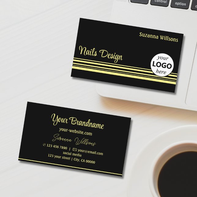 Tarjeta De Visita Rayas amarillas negras modernas con logotipo profe (Subido por el creador)