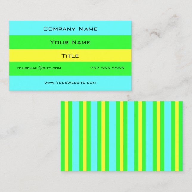 Tarjeta De Visita Rayas anchas amarillas, verdes y azules de Shirley (Anverso / Reverso)