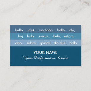 Tarjeta De Visita Rayas azules idiomas internacionales hola