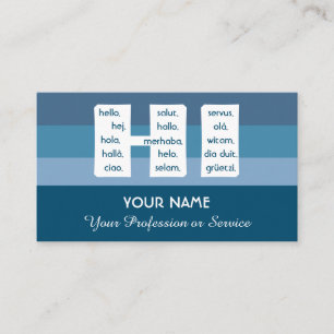 Tarjeta De Visita Rayas azules idiomas internacionales hola negocio