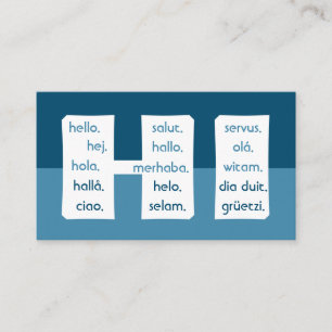 Tarjeta De Visita Rayas azules idiomas internacionales hola negocio