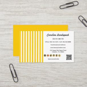 Tarjeta De Visita Rayas Blancas Amarillas, Código QR e Iconos de Red