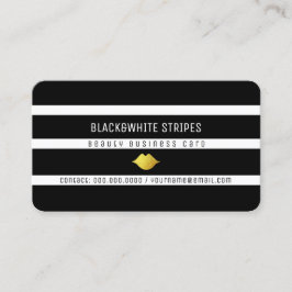 Tarjeta De Visita rayas blancas negras y labios belleza moderna