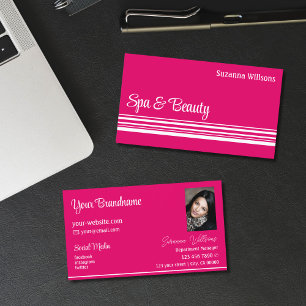 Tarjeta De Visita Rayas blancas rosas modernas con profesional fotog