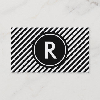 Tarjeta De Visita Rayas blancos y negros diagonales con el monograma