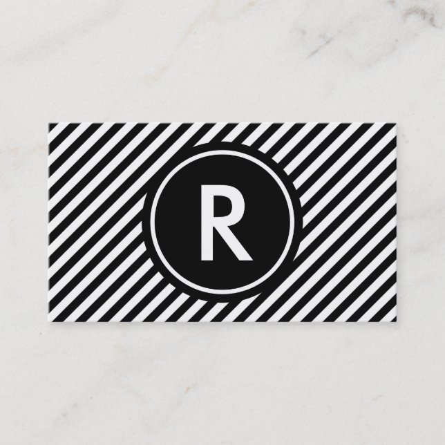 Tarjeta De Visita Rayas blancos y negros diagonales con el monograma (Anverso)