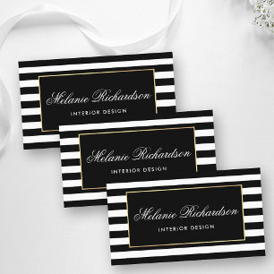 Tarjeta De Visita Rayas blancos y negros modernas con el marco del