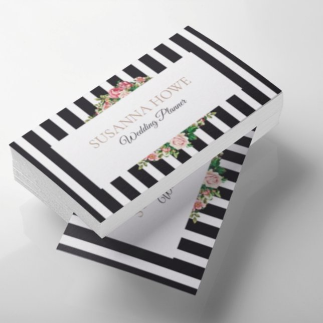Tarjeta De Visita Rayas Bodas florales de moda (Subido por el creador)