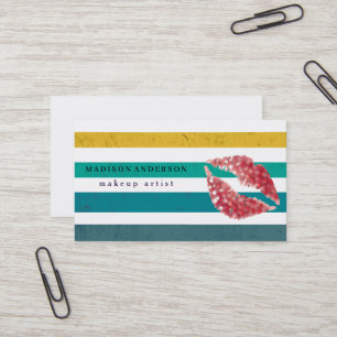 Tarjeta De Visita Rayas Coloridas Chic Labios Rojos - Artista de Maq