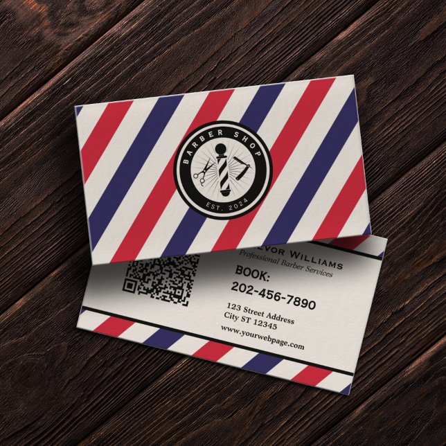 Tarjeta De Visita Rayas de barbería logo de barbería (Subido por el creador)