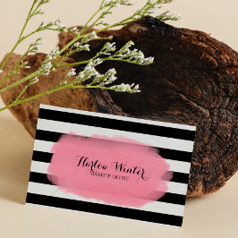 Tarjeta De Visita Rayas de moda Artista de maquillaje blanco rosado
